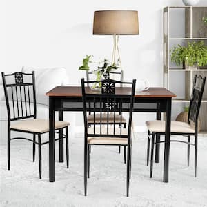 5-Piece Multicolored Dining Set Wood Metal Table and 4-Chairs Kitchen Breakfast Furniture