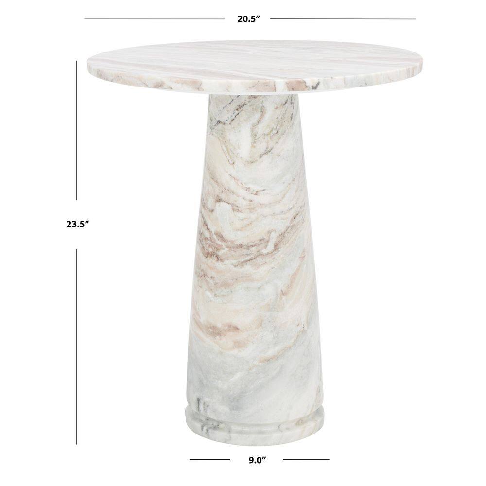 Valentia 20.5 in. White/Brown Round Marble End Table - thumbnail 5