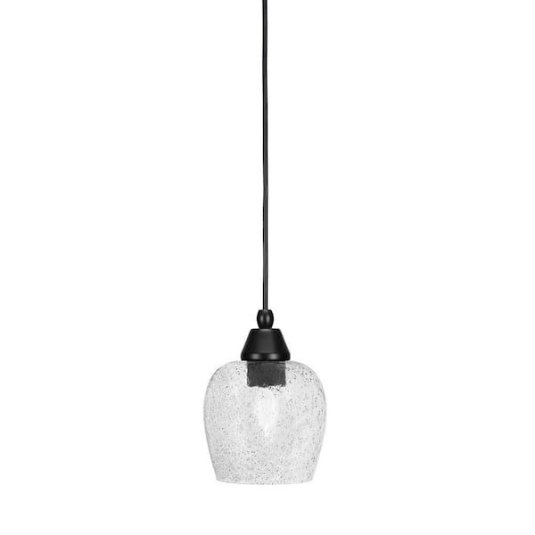 Unbranded Bryson 6 in. 1-Light Matte Black Cord Pendant Light with 6 in. Smoke Bubble Glass Shade, no bulb included