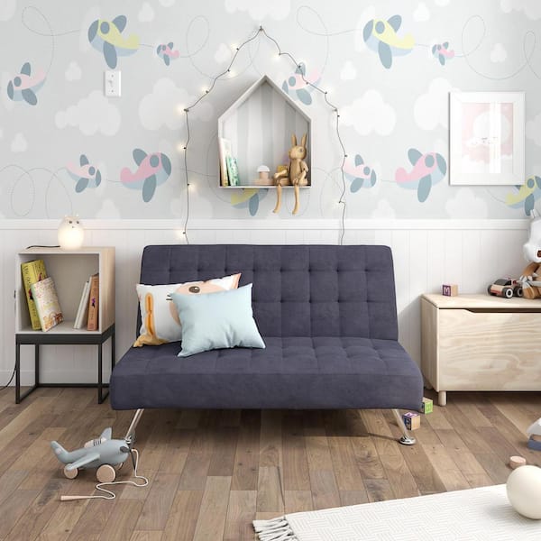 DHP Mabel Kids Dark Blue Upholstered Sofa Futon