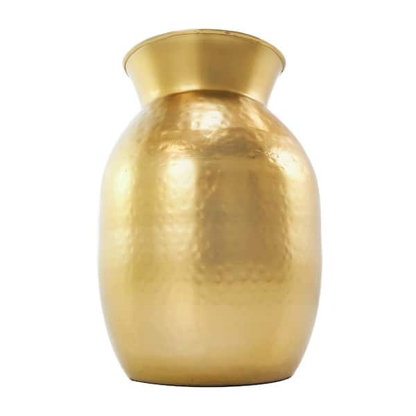 Litton Lane 11 in. Gold Hammered Spotted Metal Decorative Vase