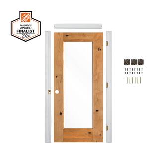 DIY RTA Kit 24 in. x 80 in. Right-Hand 1-Lite Clear Glass Clear Stain Alder Wood Single Ready To Assemble Interior Door