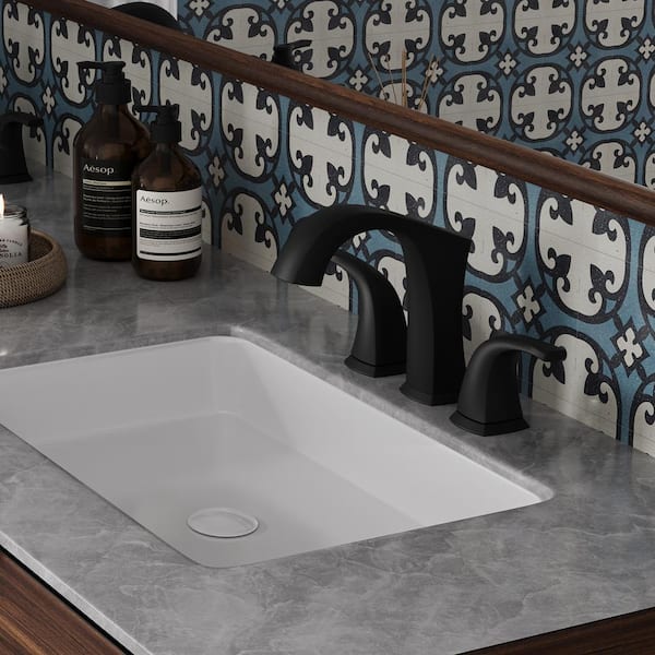 8 in. Widespread Double Handle Black Bathroom Faucet Set 3-Holes Vanity Sink With Metal Drain In Matte Black