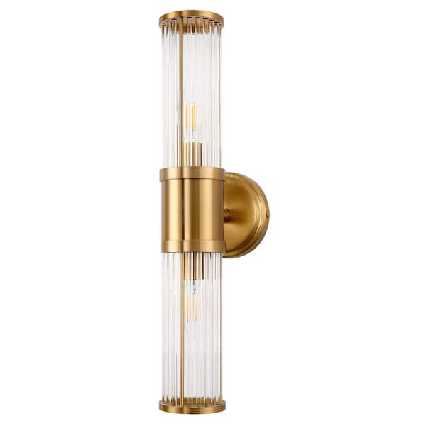 3 in. 2-Light Brass Crystal Bathroom Wall Sconce, Modern Vanity Light Fixture, Vertical Horizontal Mount