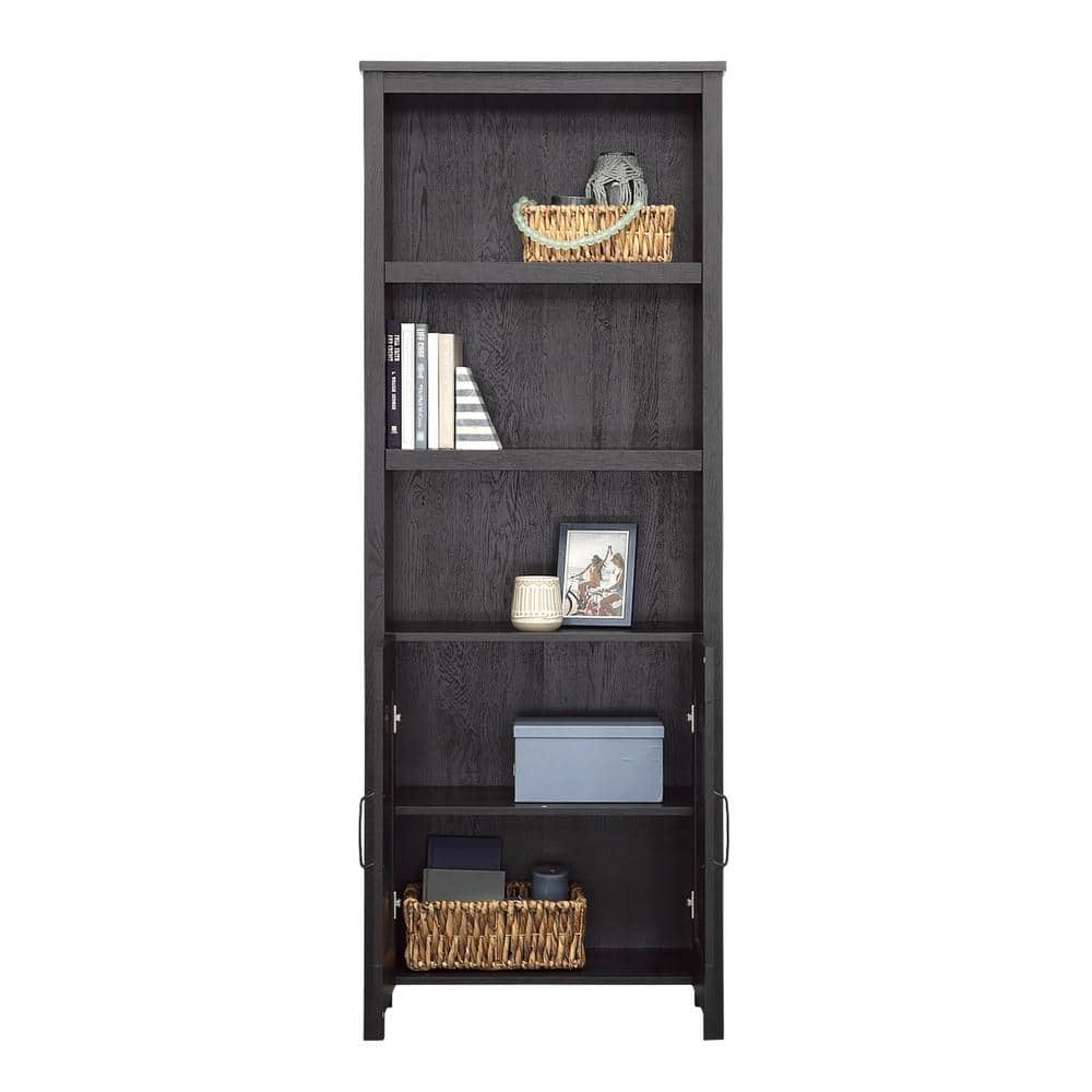 Raven Oak Black 72" Adjustable Wood Bookcase with Doors
