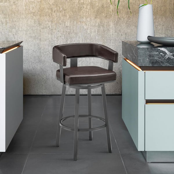 Armen Living Cohen 26 in. Counter Height Low Back Swivel Bar Stool in Java Brown and Chocolate Faux Leather