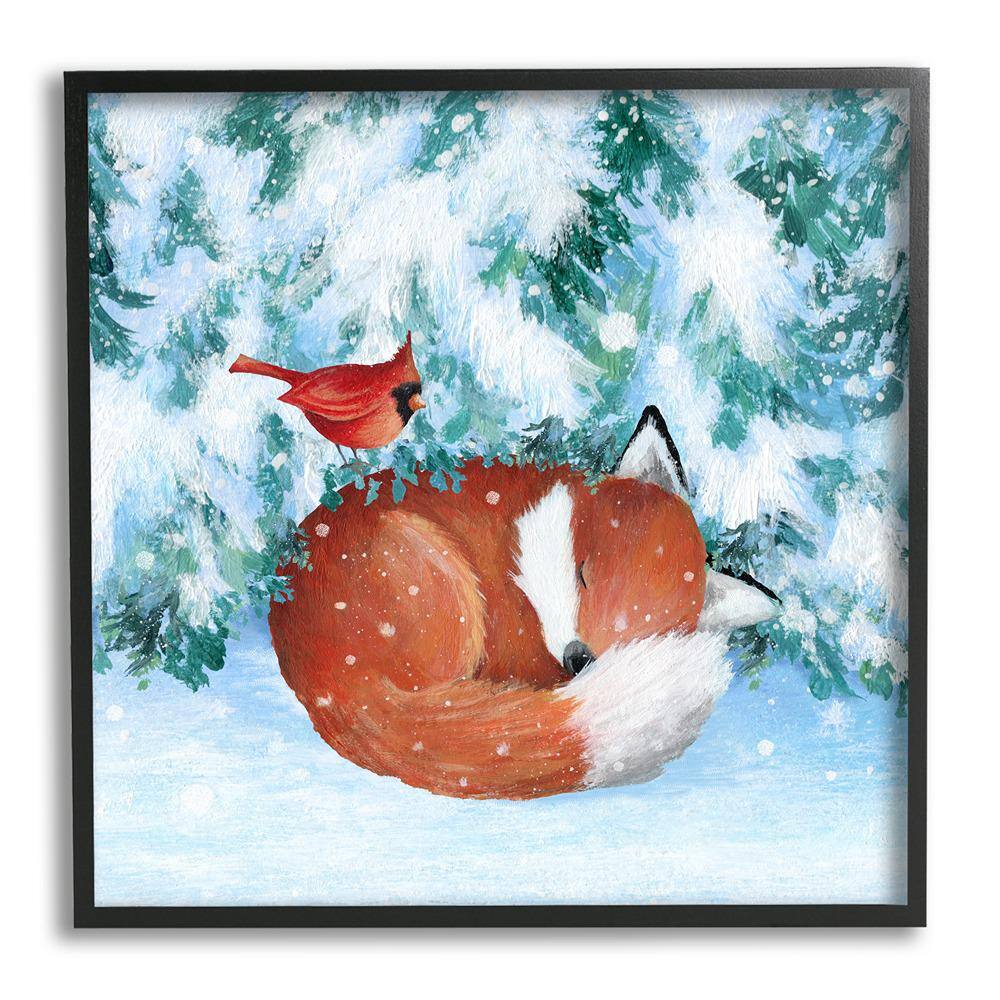 Sleeping Fox in Snow by Emma Leach 1-Piece Framed Graphic Print Animal Poster Art Print 17 in. x 17 in. price history on PriceWatchPro