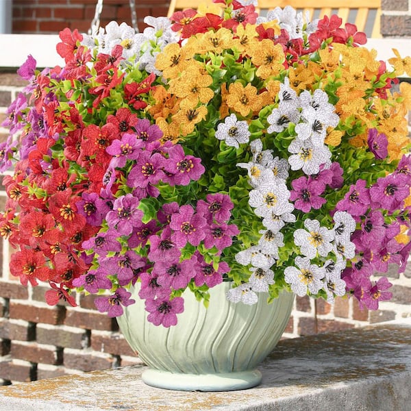 13.8 in. Multi-Colored Artificial Mixed Flower, 16-Pieces Faux UV