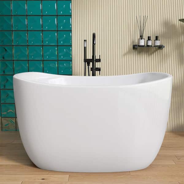 47 in. W x 31.5 in. L Soaking Bathtub Acrylic Tubs Stand Alone Oval Free Standing Tub Freestanding in Matte White