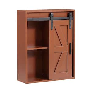 21.7 in. W x 7.9 in. D x 27.6 in. H Brown Wood Wall-mounted Linen Cabinet with Adjustable Door