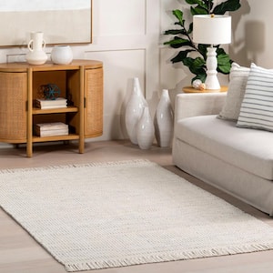 Orli Classic Wool Fringe Area Rug Ivory Doormat 2 ft. x 3 ft.  Accent Rug