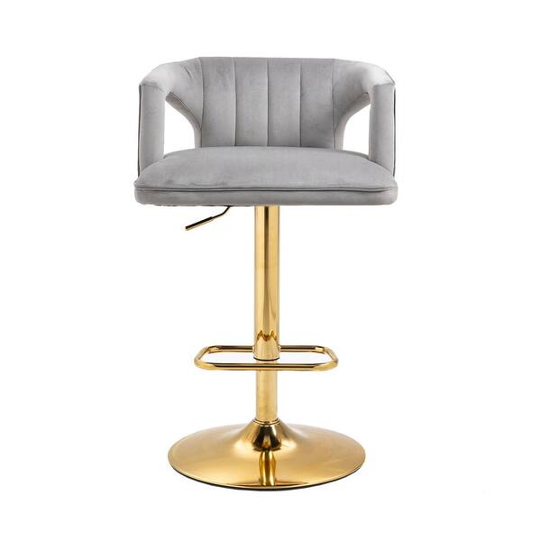 Unbranded 41.93 in. Gray Low Back Bar Stool with Footrest and Adjustable Height