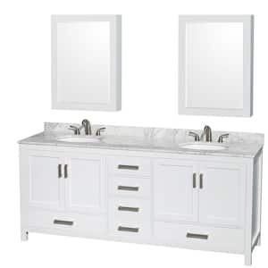 Sheffield 80 in. W x 22 in. D x 35 in. H Double Bath Vanity in White with White Carrara Marble Top and MC Mirrors