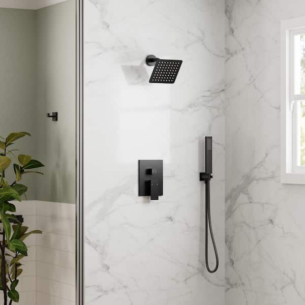 2-Spray Pattern 6 in. Wall Mount Square Shower head with Single Handle Shower Handheld Faucet 2.5 GPM in Matte Black
