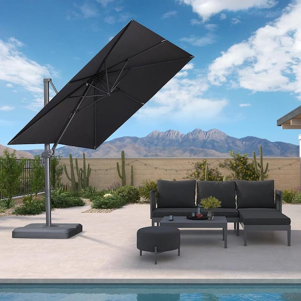 PURPLE LEAF 8 ft. Square Outdoor Patio Cantilever Umbrella Aluminum Offset 360° Rotation Umbrella in Dark Gray