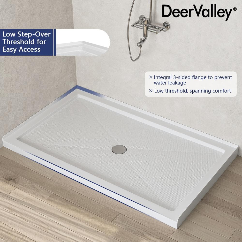 60'' White Acrylic Shower Base with Non-slip Design
