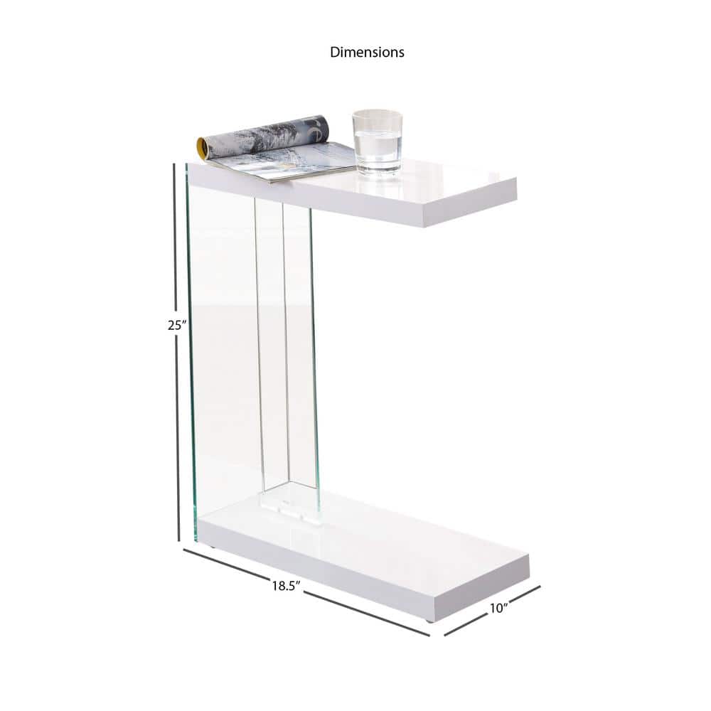 Elaina White Glass and Wood Rectangular End Table