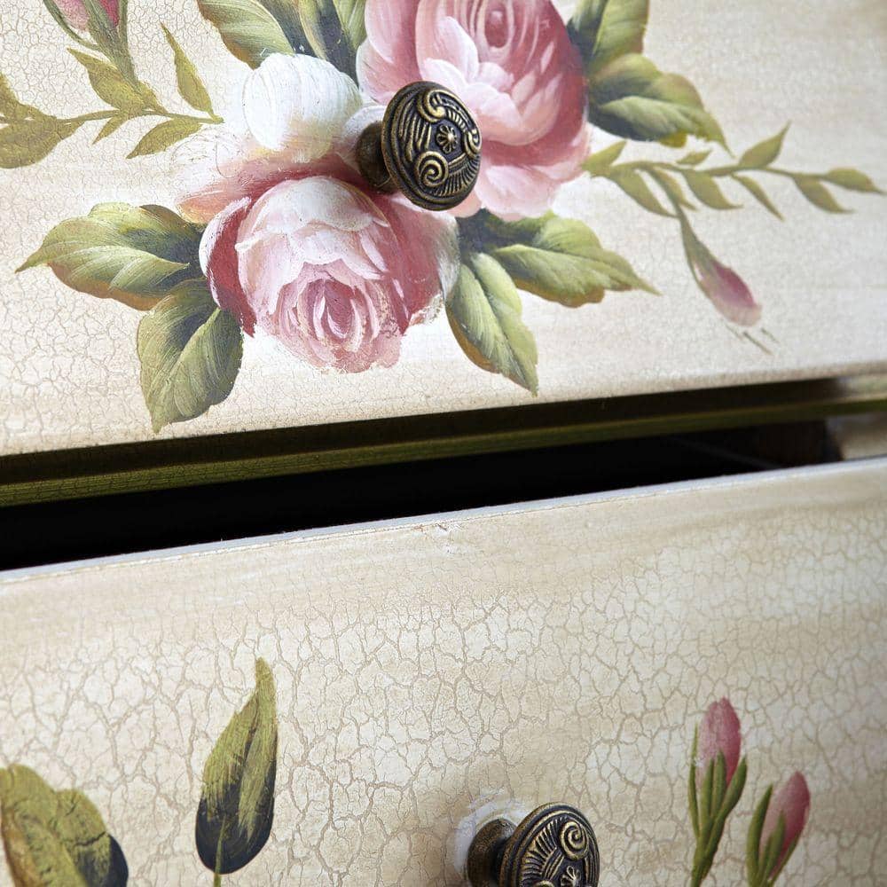 Antique White Floral Pattern 3-Drawer Nightstand