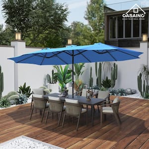 15 ft. Steel Market Patio Umbrella Double-Sided Twin Large Patio Umbrella with Base in Turquoise