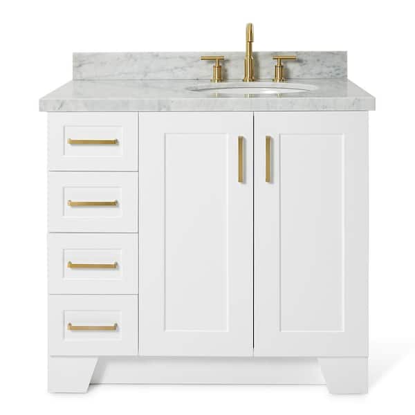 Taylor 37 in. W x 22 in. D x 36 in. H Freestanding Bath Vanity in White with Pure White Quartz Top