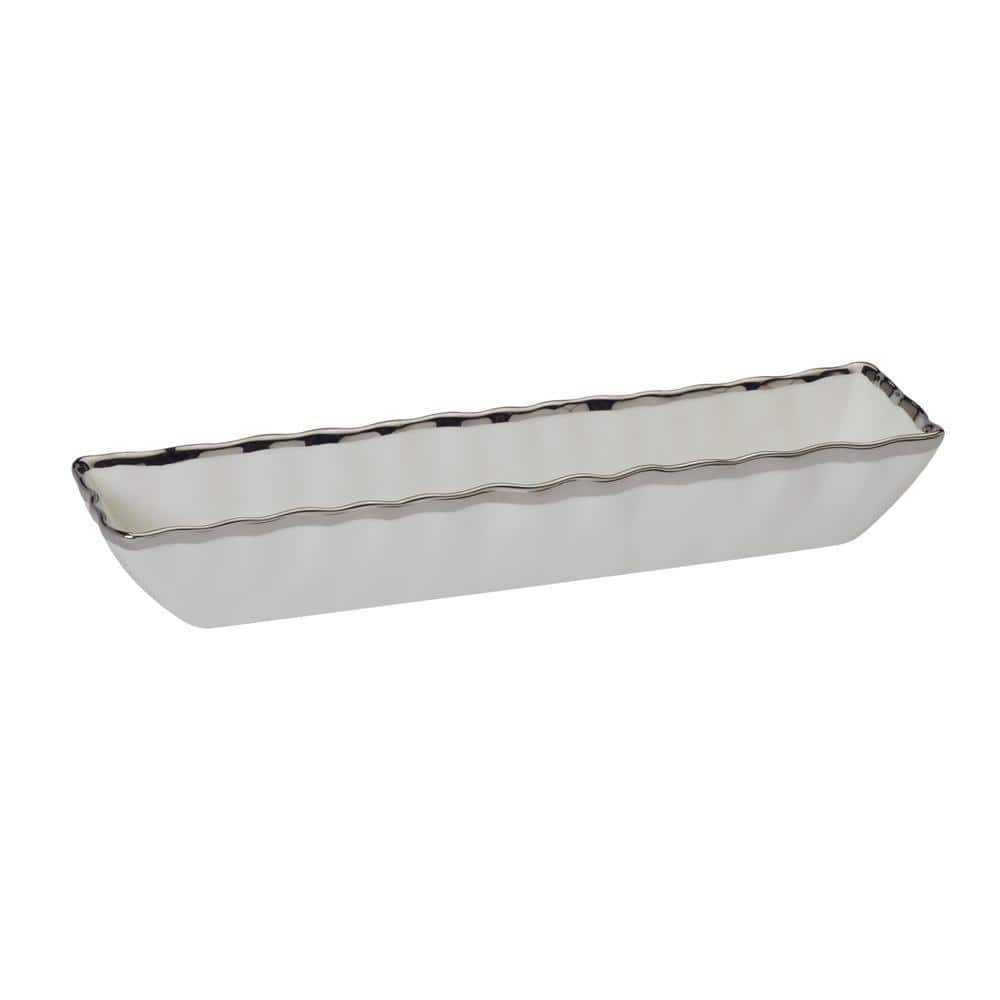 Certified International 13 in. W x 3.5 in. H x 2.25 in. D White Porcelain Regency Silver Serving Tray