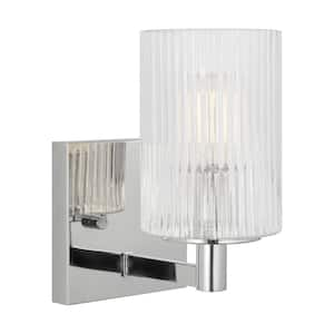 Lando 4.75 in. W x 7.75 in. H 1-Light Chrome Dimmable Wall Sconce with Clear Fluted Glass Shade