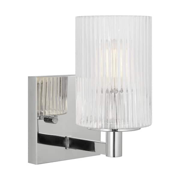 Generation Lighting Lando 4.75 in. W x 7.75 in. H 1-Light Chrome Dimmable Wall Sconce with Clear Fluted Glass Shade