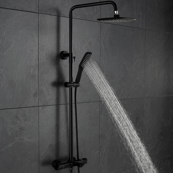 Boyel Living Exposed Pipe Complete Shower System 1-Spray Patterns with 2.5 GPM 8 in. Wall Mount Dual Shower Heads in Matte Black