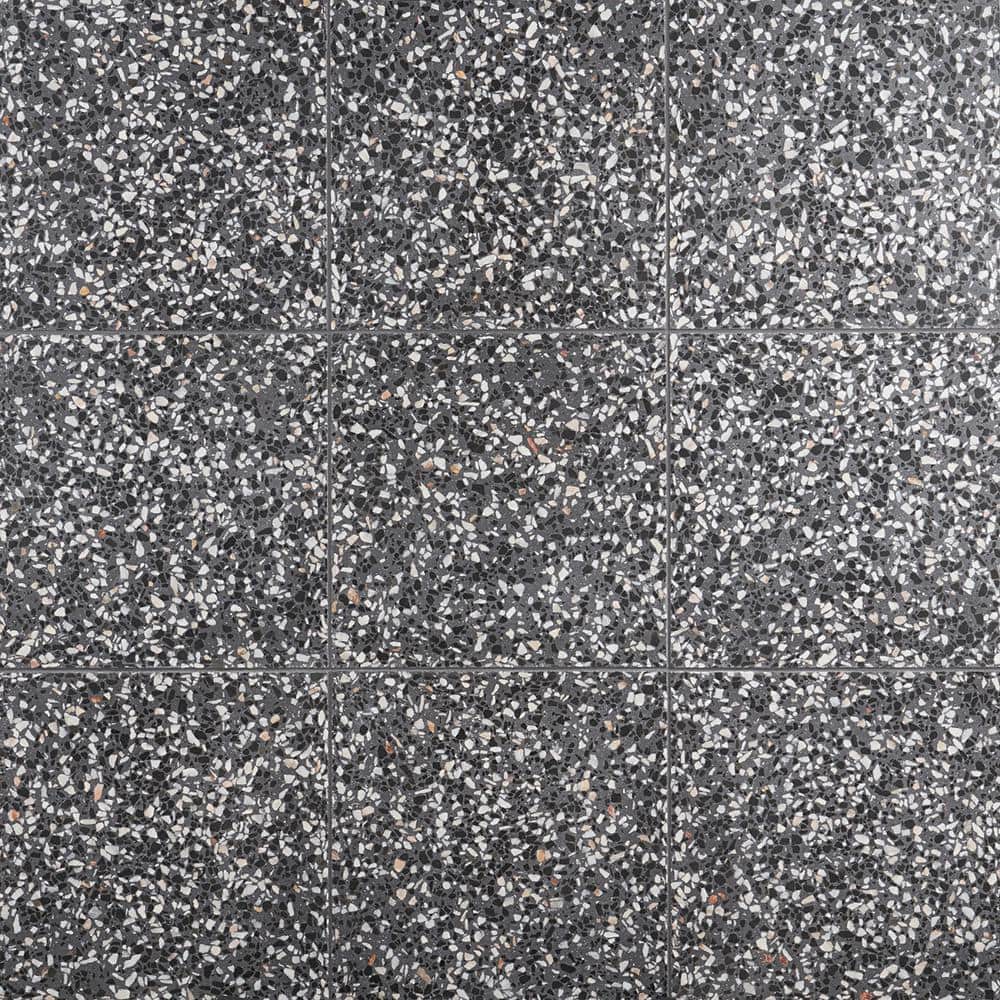 Raleigh 16.14" Polished Black and White Terrazzo Floor and Wall Tile