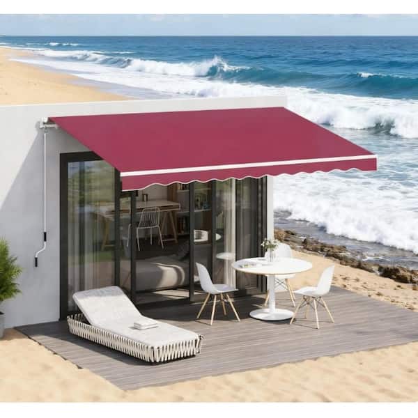 13 ft. x 8 ft. Red Retractable Patio Awning, Outdoor Adjustable Protection Sunshade Shelter