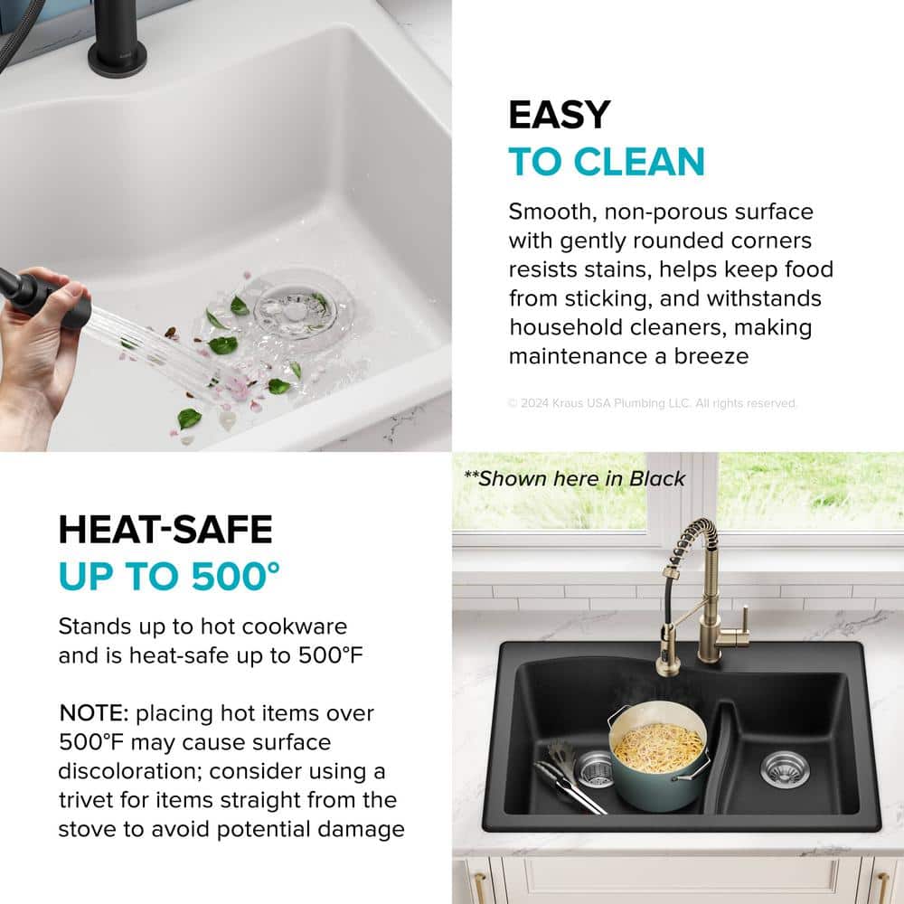 White Granite 33" Dual Bowl Drop-In Kitchen Sink
