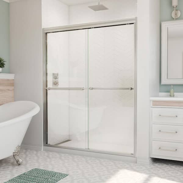 DreamLine Duet 56 in. to 60 in. W x 72 in. H Bypass Sliding Semi-Frameless Shower Door in Brushed Nickel