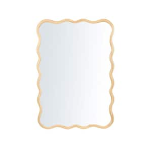 39.8 in. W x 28 in. H Wavy Rectangular Framed Wall Bathroom Vanity Mirror in Light Brown