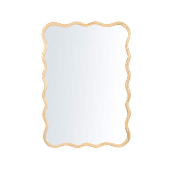 COWLOWN 39.8 in. W x 28 in. H Wavy Rectangular Framed Wall Bathroom Vanity Mirror in Light Brown