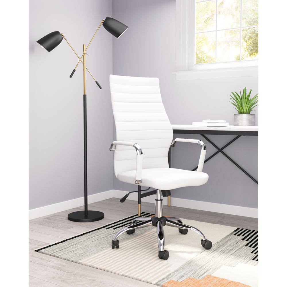 White High Back Leather Swivel Arm Chair