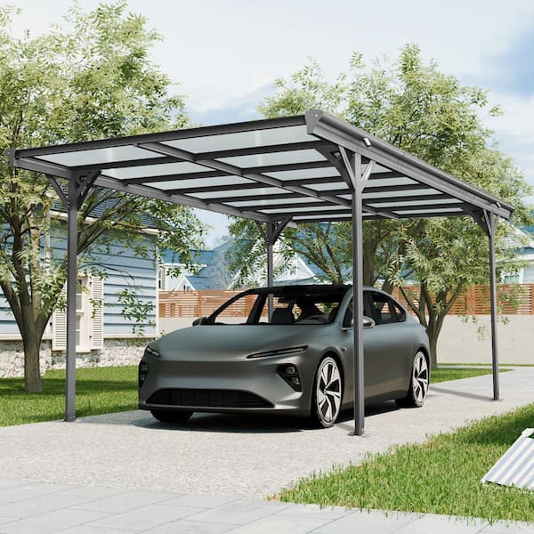 Outdoor Carport, 16 ft. x 10 ft. x 8 ft. Carport with Aluminum Alloy Frame& Polycarbonate Panels for Driveway Car, Truck