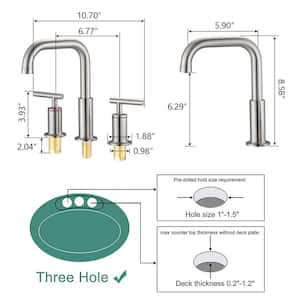 Alexa 360-Degree Swivel 8 in. Widespread Double Handle Bathroom Faucet with Pop-Up Drain in Brushed Nickel (1-Pack)
