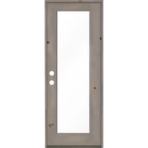 32 in. x 96 in. Rustic Knotty Alder Full-Lite Right-Hand/Inswing Clear Glass Grey Stain Single Wood Prehung Front Door