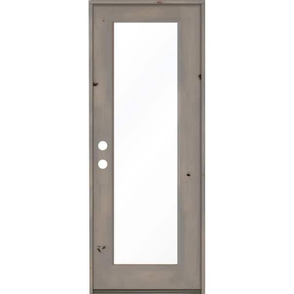 Krosswood Doors 36 in. x 96 in. Rustic Knotty Alder Full-Lite Right-Hand/Inswing Clear Glass Grey Stain Single Wood Prehung Front Door