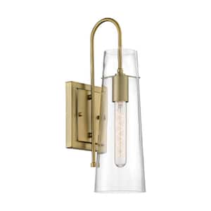 Alondra 4.75 in 1-Light Vintage Brass Wall Sconce with Clear Glass Shade