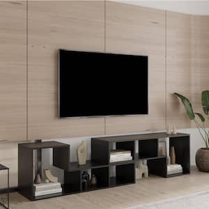 70 in. Black TV Stand Fits TV's up to 80 in. with Display Shelf and Bookcase，Double L-Shaped TV Stand