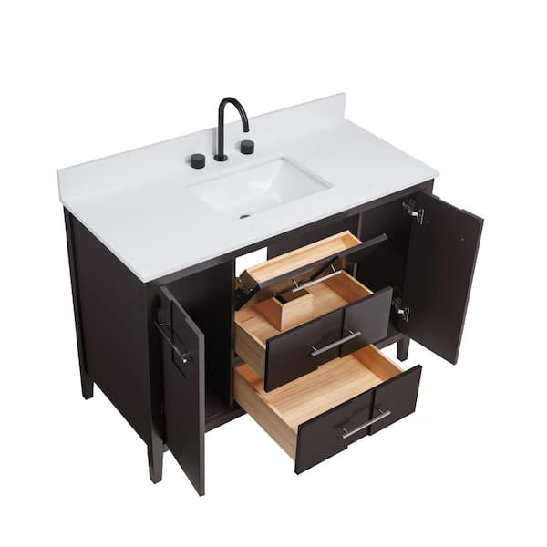 Florence 48 in. W x 22 in. D x 35 in. H Single Sink Bath Vanity in Espresso with Solid White Quartz Top