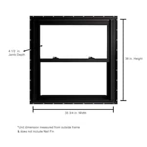 35.75 in. x 36 in. 70 Series Low-E Argon Glass Double Hung No J Black Vinyl Fin Window, Screen Included