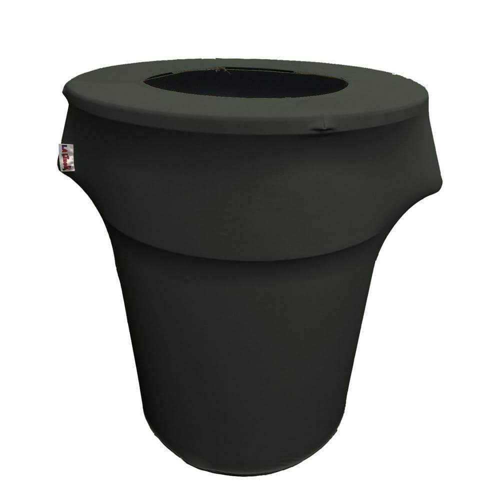 LA Linen Round Black Stretch Cover for 55 Gal. Trash Can