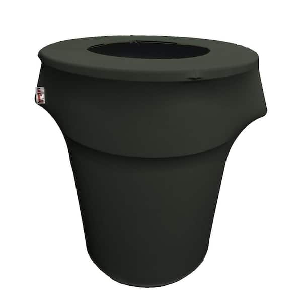 LA Linen Round Black Stretch Cover for 55 Gal. Trash Can