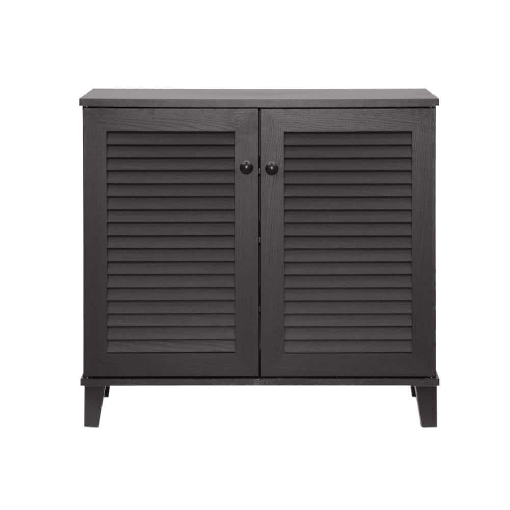 Espresso Wood Shoe Storage Cabinet with Slatted Doors