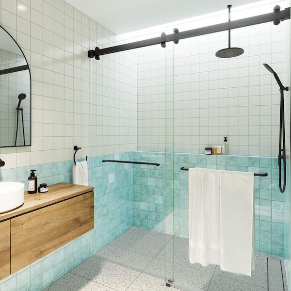 Polaris 60 in. W x 78 in. H Frameless Bypass Shower Door in Matte Black with Clear Glass