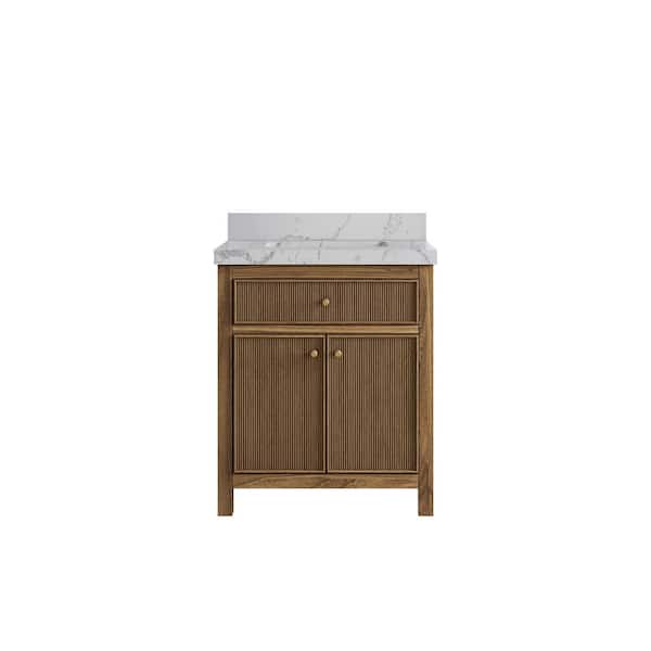 Willow Collections Sonoma Teak 30 in. W x 22 in. D x 36 in. H Single Sink Bath Vanity Center in Dark Natural with 2 in. Venatino Quartz Top
