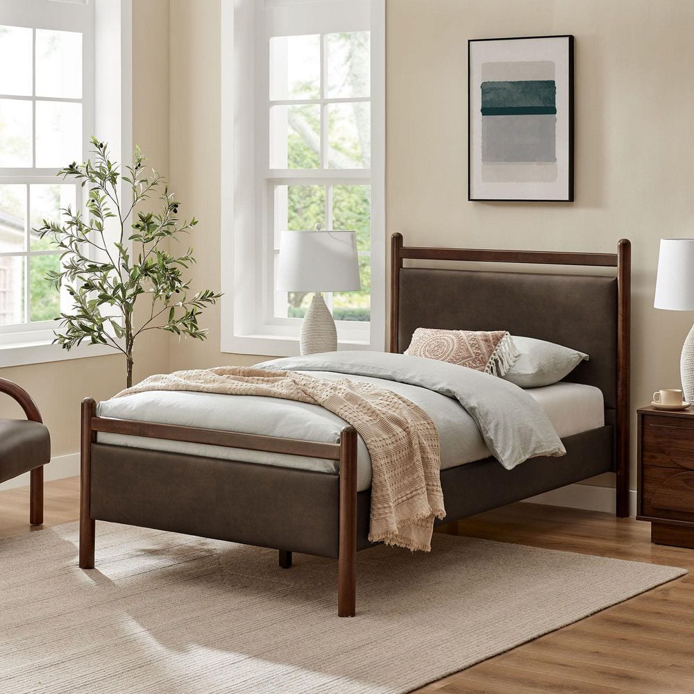 MODWAY Ginny Brown Solid Wood Frame Twin Platform Bed in Wenge