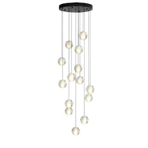 Raindrop 14-Light Black Base LED Dimmable Chandelier Shade for Stairs Living Room Foyer with Bubbles Crystal, Warm Light